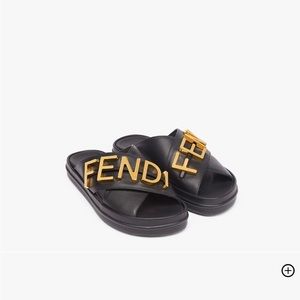 Fendigraphy black leather slides